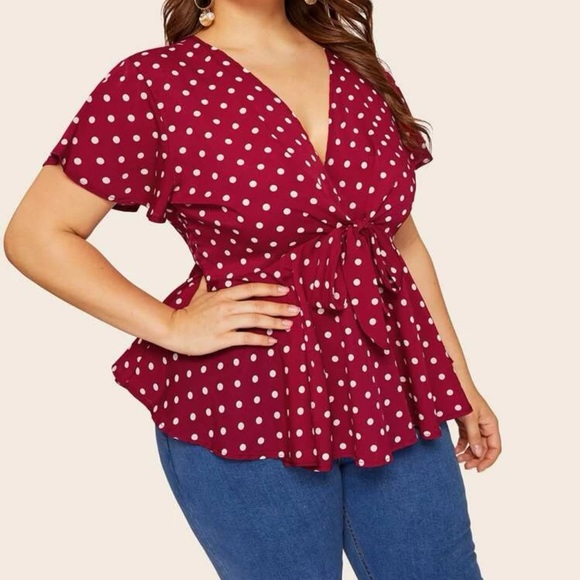 Plus Knot Front Polka Dot Blouse Size 2XL - Picture 3 of 11
